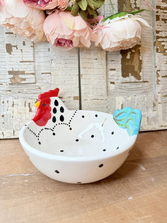 HAND PAINTED VINTAGE ROOSTER BOWL