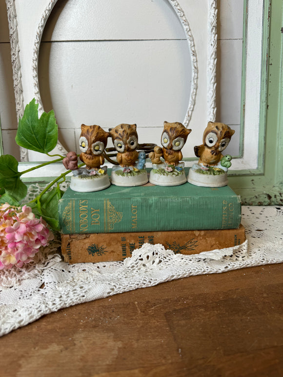 SET OF 4 PORCELAIN OWL STATUETTES