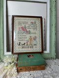 “HOME” HANDMADE CROSS STITCH VINTAGE FRAMED ART