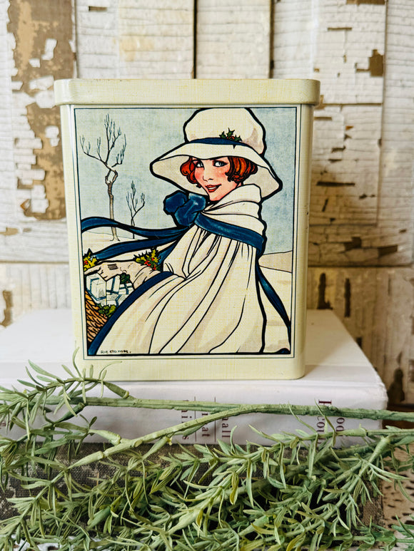 VINTAGE VICTORIAN LADY TIN BOX