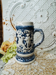 BLUE AND WHITE ORNATE VICTORIAN STYLE STEIN