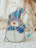 VINTAGE STAINED GLASS SNOWMAN DECOR