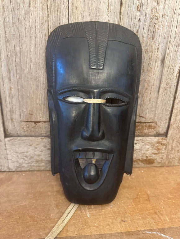 RARE CARVED BLACK WOOD TRIBAL MASK