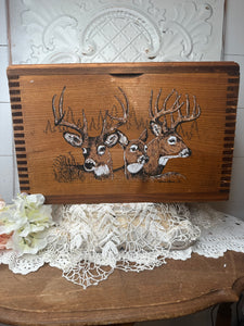 LARGE DEER VINTAGE WOODEN BOX