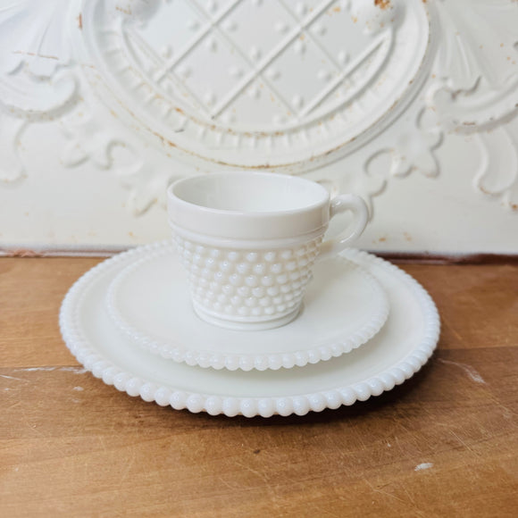 RARE 3 PIECE SET WESTMORELAND MILK GLASS TEA AND BISCUIT SET - 4 SETS AVAILABLE
