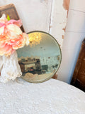 VINTAGE LARGE BEVELED EDGE SILVER CIRCULAR MIRROR