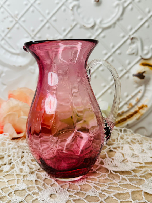 FENTON CRANBERRY GLASS VINTAGE VASE CREAMER PITCHER