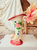 VINTAGE FLORAL CORNUCOPIA VASE
