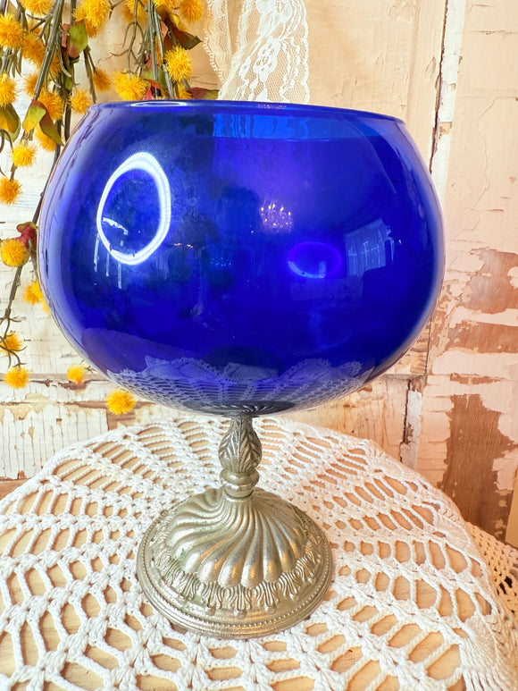 LARGE COBALT BLUE ON SILVER VASE