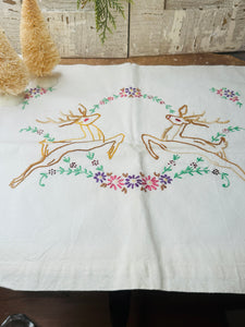 Vintage reindeer embroidered pillowcase