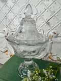 FRUIT MOTIF VINTAGE CRYSTAL GLASS COMPOTE ON PEDESTAL WITH LID