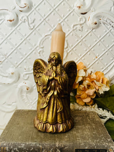 BRONZE COLORED VINTAGE ANGEL CANDLE HOLDER ORNATE