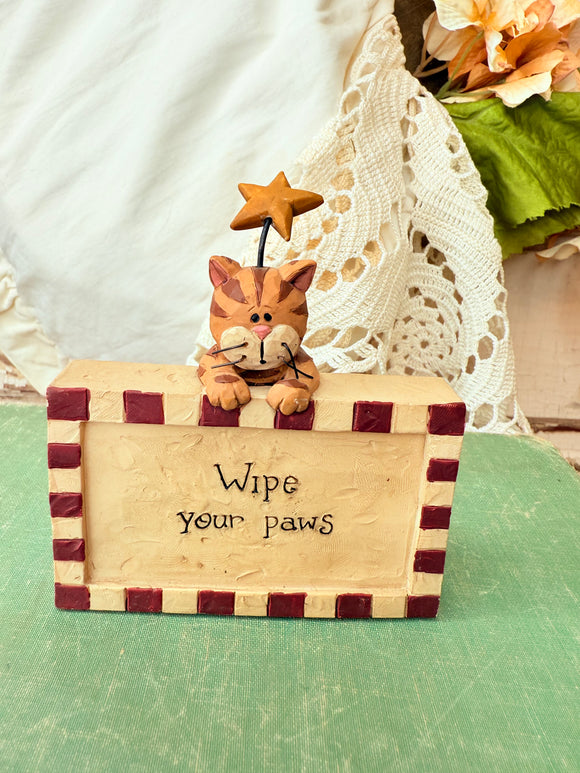 “WIPE YOUR PAWS” PRIMITIVE STYLE CAT VINTAGE SIGN DECOR