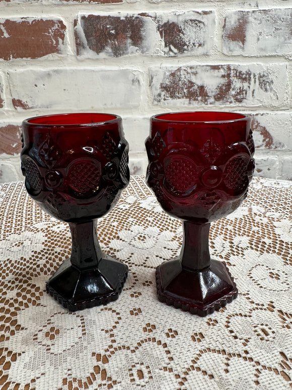 PAIR OF CAPE COD RUBY RED VINTAGE SMALL GOBLET CORDIALS - 3 SETS AVAILABLE