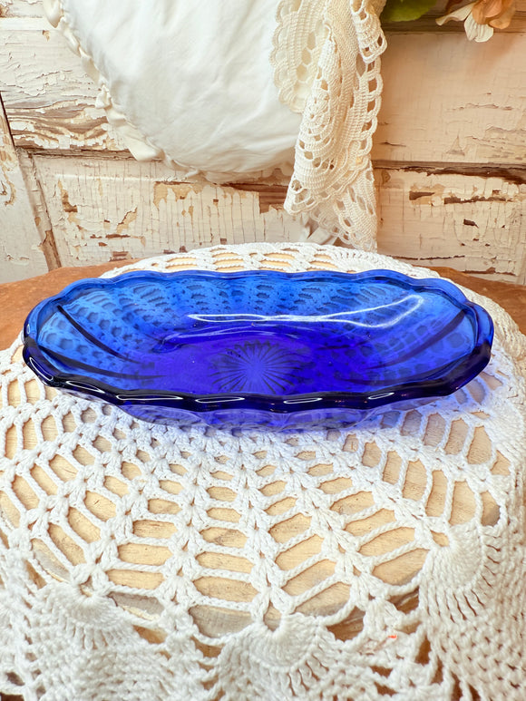 VINTAGE COBALT BLUE RELISH DISH - 2 AVAILABLE