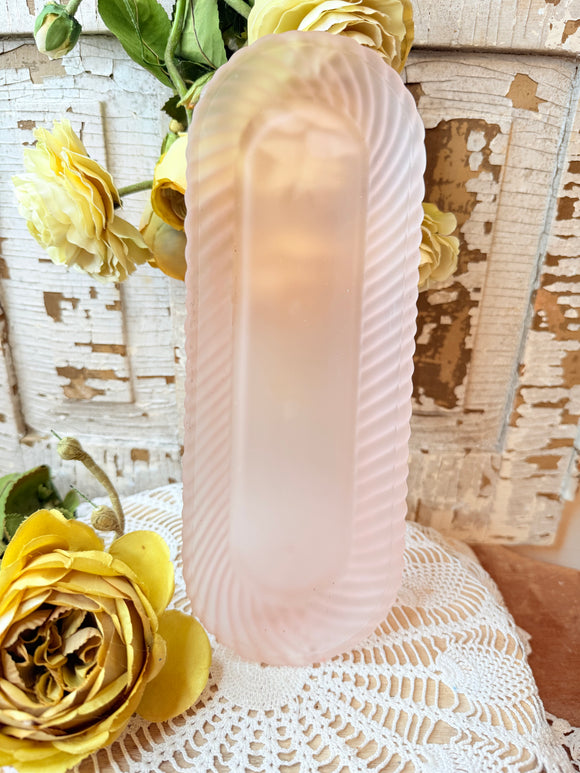 VINTAGE PINK FROSTED GLASS OVAL TRAY