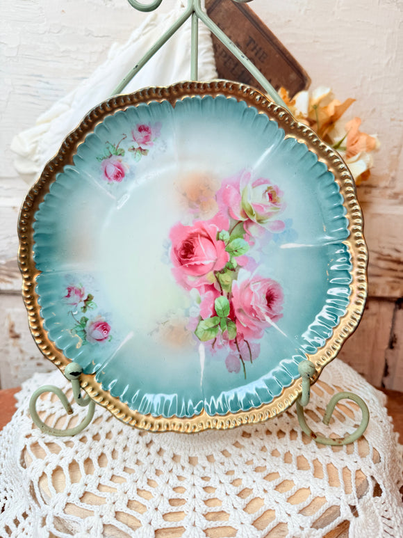 VINTAGE HAND PAINTED ROSE PLATE BAVARIA - 2 AVAILABLE