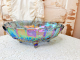 VINTAGE AMAZING CARNIVAL GLASS SCALLOPED ORNATE FOOTED BOWL