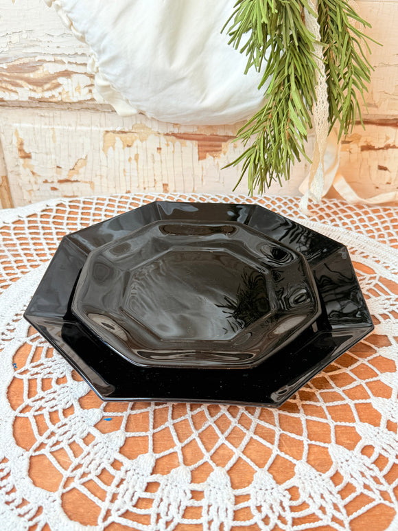 BLACK FRAME OCTAGON DINNER AND SALAD PLATE SET - 3 SETS AVAILABLE
