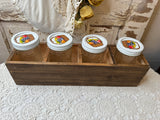 WOOD CADDY WITH GLASS AUTUMN STYLE JARS