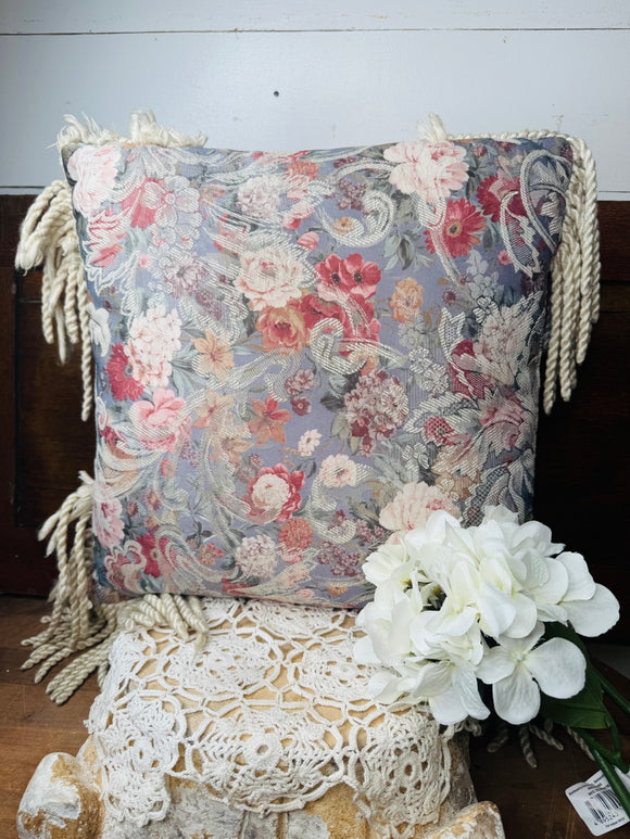 VICTORIAN TAPESTRY VINTAGE PILLOW WITH TASSELS