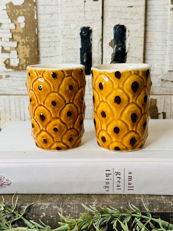 PAIR OF HANDPAINTED VINTAGE PINEAPPLE CUPS