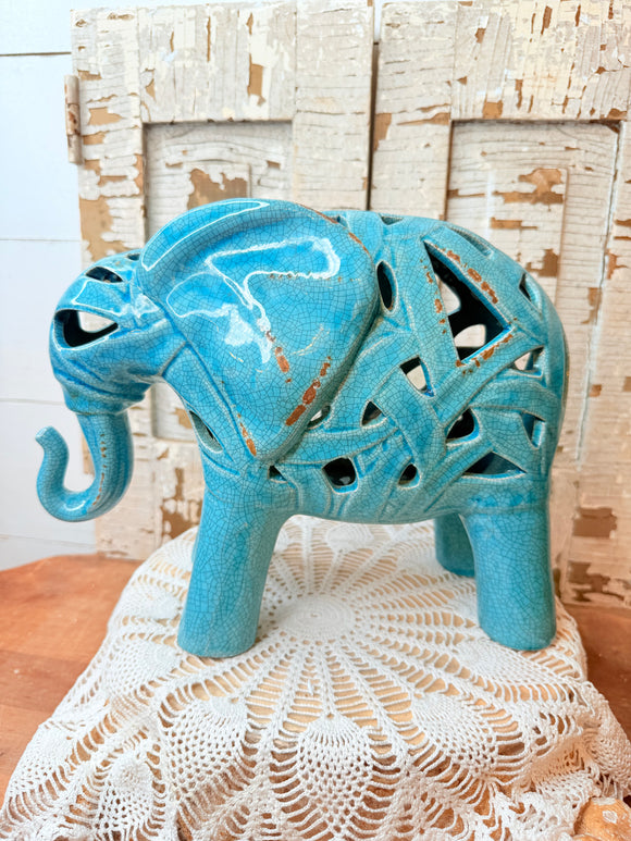 XL VINTAGE TURQUOISE ELEPHANT STATUETTE DECOR