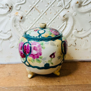 VINTAGE PAINTED FOOTED BISCUIT JAR