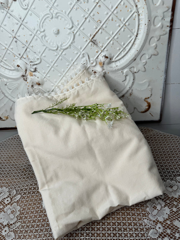 (FOLDED) ANTIQUE SQUARE TABLECLOTH WITH UNIQUE TASSELS