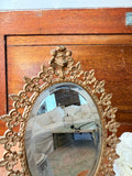1800S OVAL ANTIQUE BRASS ORNATE LEAF VICTORIAN MIROOR WITH STAND