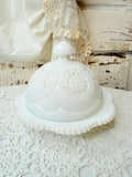 VINTAGE MILK GLASS DETAILED CHEESE BUTTER DISH AND LID