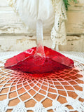 VINTAGE RED GLASS FLORAL DETAILED BASKET DECOR