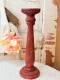 VINTAGE RED DETAILED LARGE CHIPPY CANDLE HOLDER