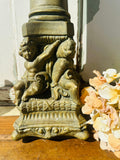 PERFECTLY PATINAD CHERUB PILLAR CANDLE HOLDER SCROLLY XL