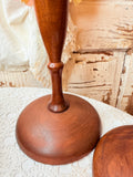 VINTAGE PAIR OF TALL ENGLISH STYLE TURNED WOOD CANDLESTICKS