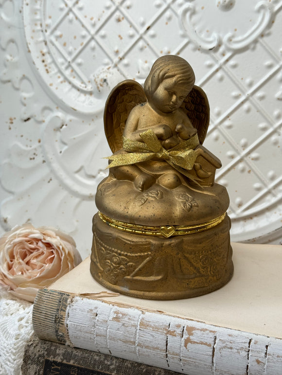 CHERUB ANGEL BRASS COLORED JEWELRY BOX