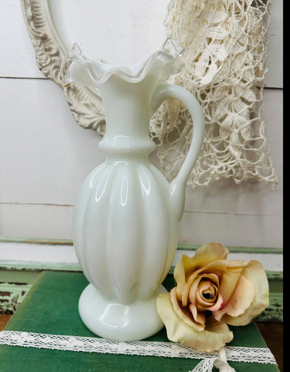 FENTON ORNATE RIBBED VINTAGE PITCHER VASE