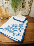 Blue embroidered table decor fabric set