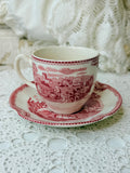 VINTAGE JOHNSON BROS ENGLANS RED TOILE TEACUP AND SAUCER SET - 2 SETS AVAILABLE
