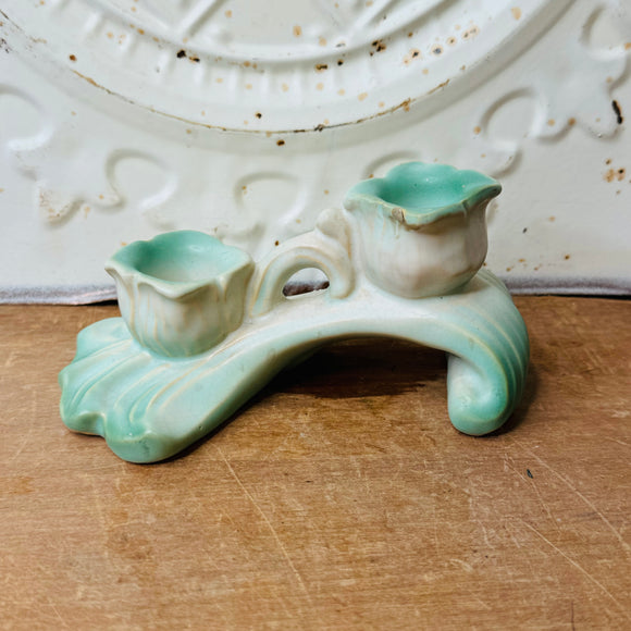 VINTAGE WELLER POTTERY DOUBLE CANDLESTICK HOLDER - 2 AVAILABLE