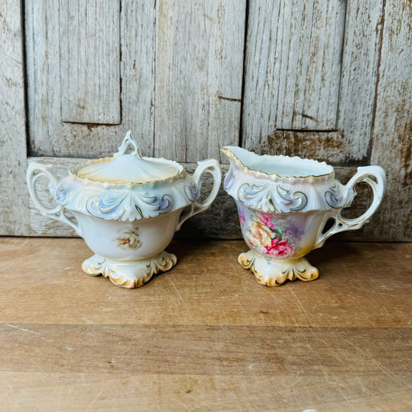 RS PRUSSIA ROSE SUGAR WITH LID AND CREAMER