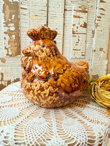 LARGE VINTAGE GLAZED STONEWARE ROOSTER STATUETTE