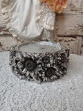 VINTAGE SILVER RESIN SUNFLOWERS LARGE CANDLE HOLDER