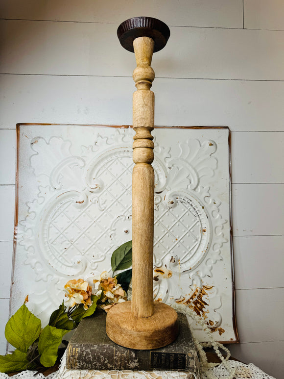 XXXL VINTAGE WOOD ORNATE CARVED CANDLESTICK HOLDER - 2 AVAILABLE