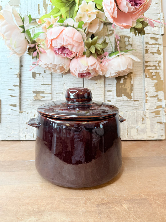 BROWN GLAZE VINTAGE BEAN POT