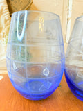 SET OF VINTAGE BLUE GLASS ETCHED CUPS #2
