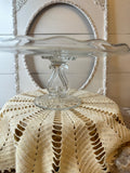 SCALLOPED VINTAGE GLASS CAKE PLATE ON PEDESTAL