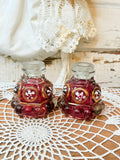 RARE VINTAGE VICTORIAN PAIR OF CRANBERRY CANDLE STICK HOLDERS