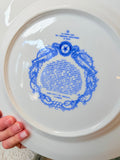 VINTAGE SHENANGO BRIGHT BLUE AND WHITE DETAILED PLATE #4