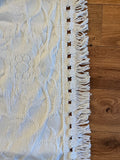 VINTAGE WHITE DAMASK WITH FRINGE BEDSPREAD 109x76
